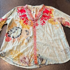 Floral Embroidered Blouse with Red and Yellow Accents